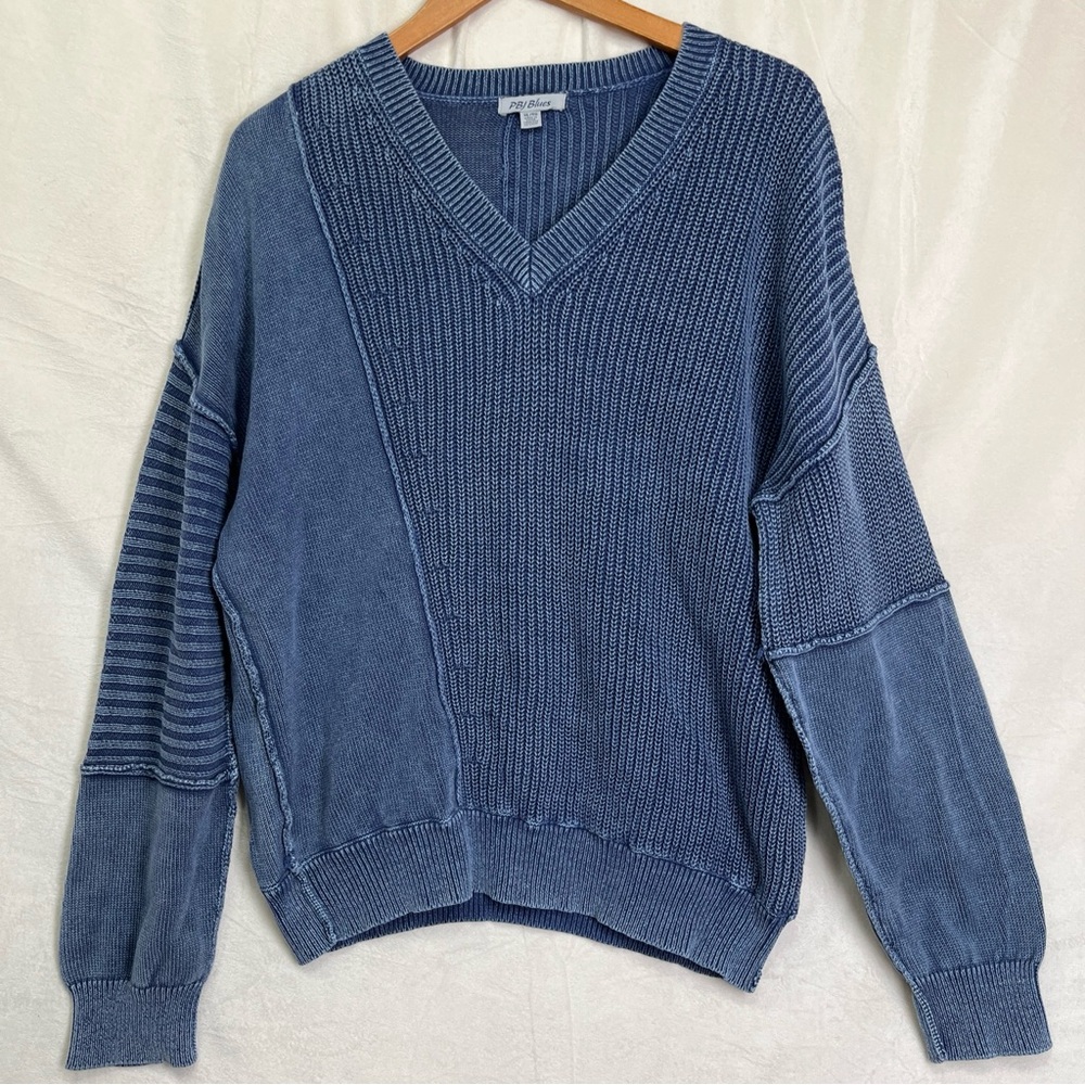 PBJ Blues Sweater Womens XL Vintage Y2K Blue Asymmetrical Ribbed Textured Knit